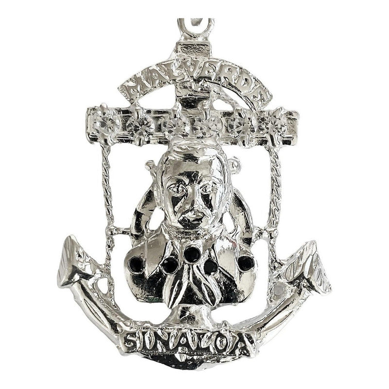 Dije Grande Jesús Malverde Ancla Zirconias Plata Solida 925
