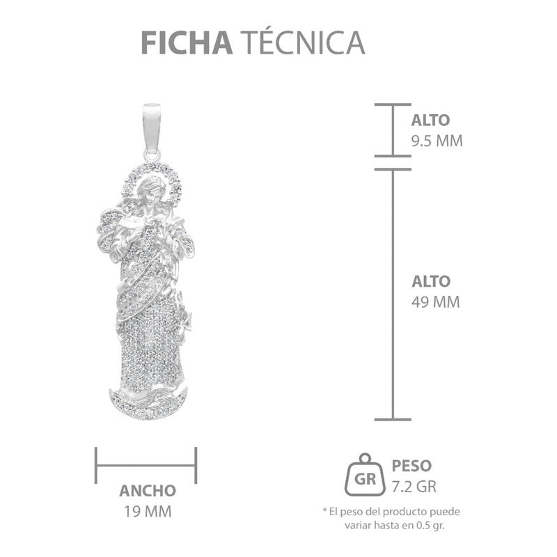 Dije Virgen Desatanudos Grande Zirconias Plata 925 6 Cm Blanco