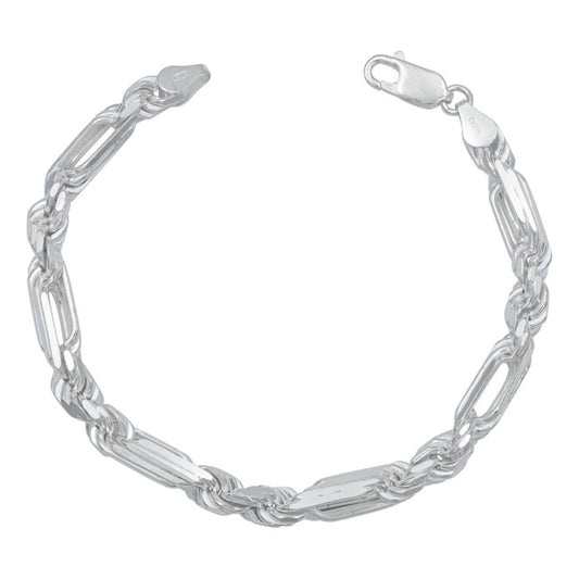 Pulsera Gruesa Torsal Figaro Hombre Plata Italy 925 6 Mm