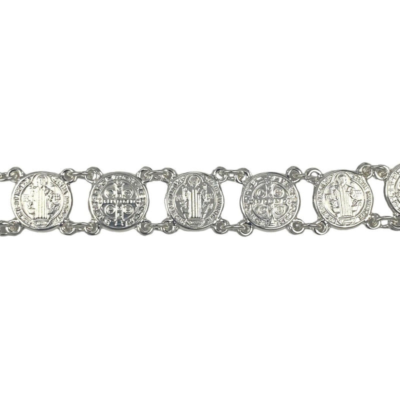 Pulsera San Benito Chica Medallas Plata Solida Ley 925