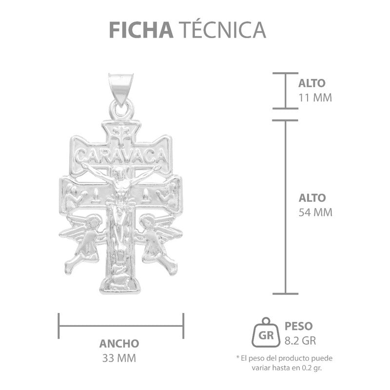 Dije Cruz Caravaca Troquelada Cristo Angeles Plata 925 6.8cm Plateado