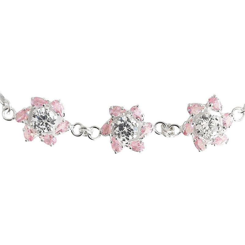 Pulsera Flores Con Zirconias Amor Regalo Plata Ley 925