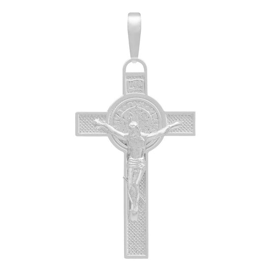 Dije Doble Vista Cruz Cristo San Benito Jesus Plata 925 Plateado