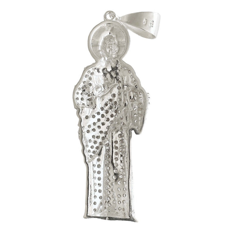 Enorme Dije De San Judas 9.5cm Con Zirconia De Plata Ley 925