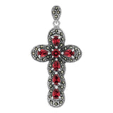 Dije Cruz Grande Rodizada De Plata Ley .925 Zirconias 5.2 Cm Rojo