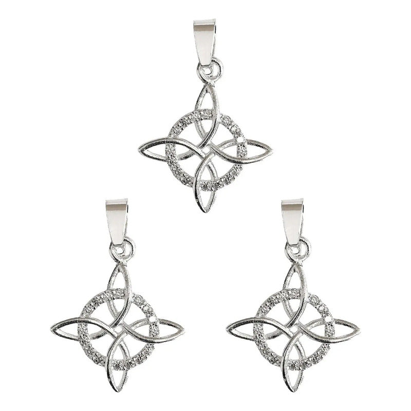 Pack 3 Nudo De Bruja Celta Con Zirconias Plata Ley S .925 - Blanco - 3.3 X 2.3 Cm