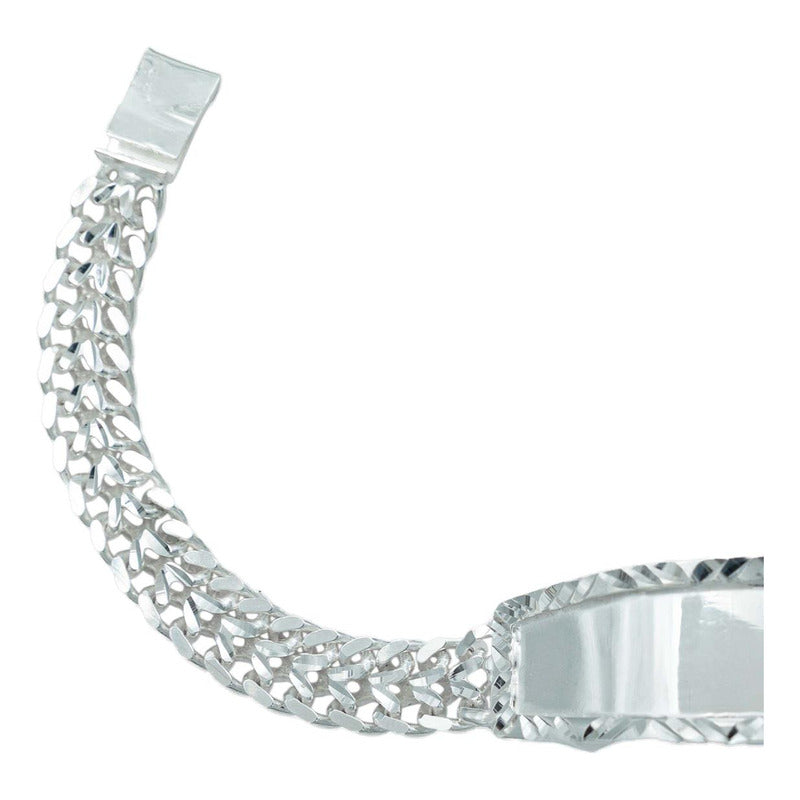 Esclava Doble Cubana Placa Lisa Hombre Plata Maciza S925