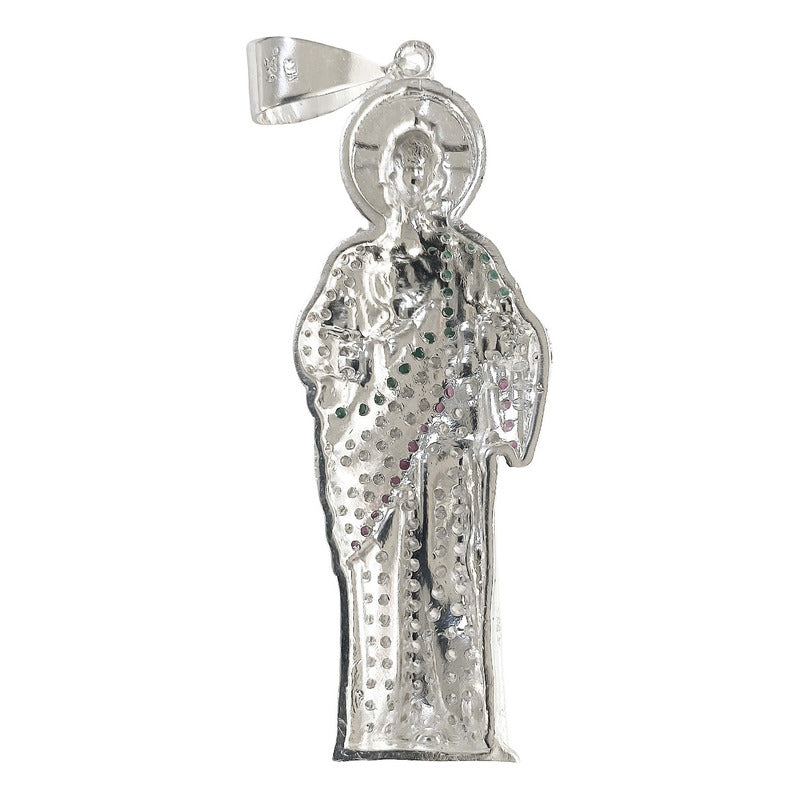 Enorme Dije De San Judas 9.5cm Con Zirconia De Plata Ley 925