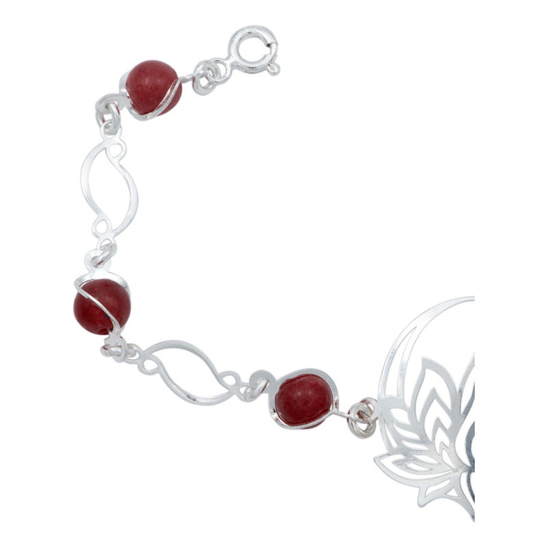 Pulsera Flor De Loto Piedra Natural Cuarzo Mujer Plata 925
