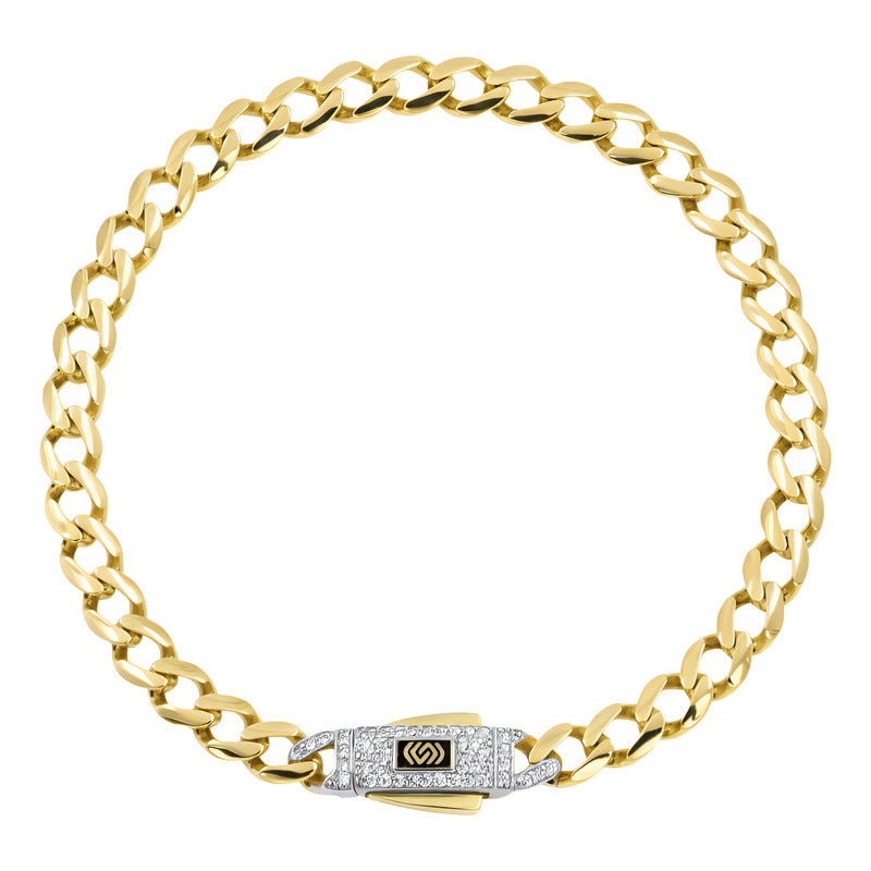 Pulsera Cubana Oro 10k Zirconias Caballero 21 Cm X 6 Mm 7.2g Amarillo 6 Cm 21 Cm