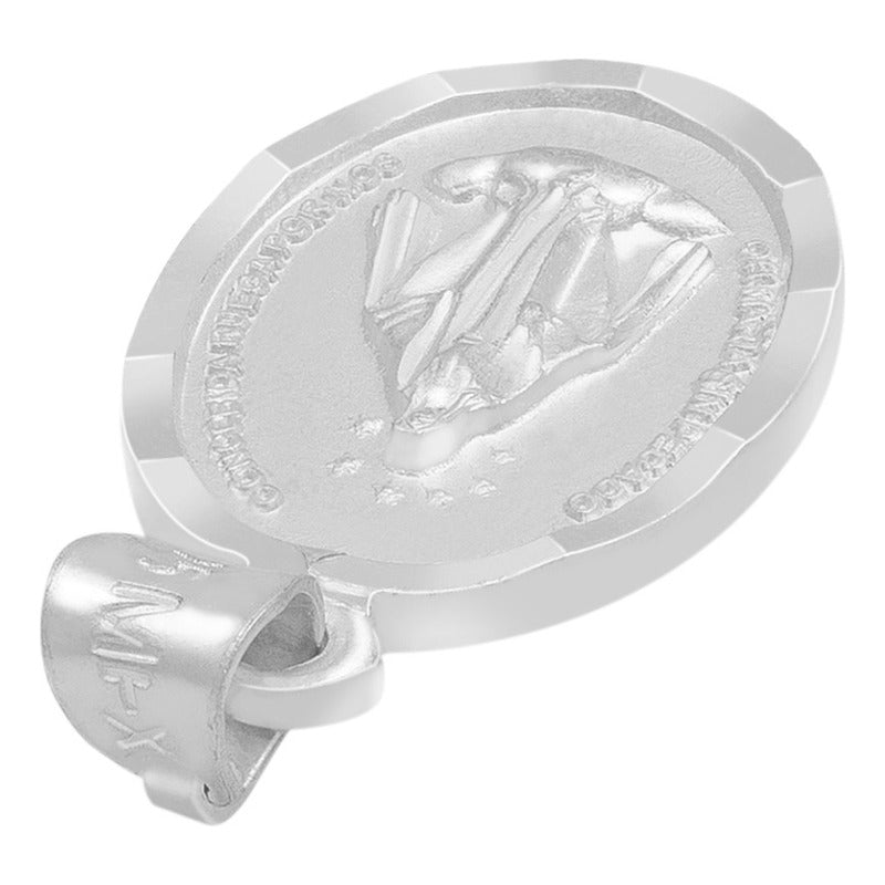 Dije Mate Doble Vista Diamantada Virgen Milagrosa Plata 925