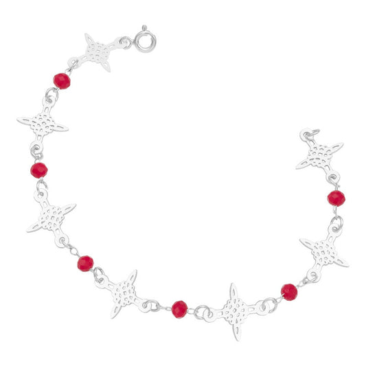Pulsera Nudo De Bruja Laser Cristales Regalo Mujer Plata 925 Rojo 19 Cm