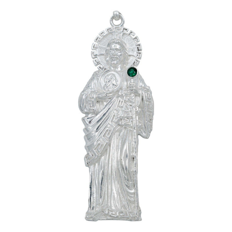 Dije Grande San Judas Liso Artesanal  Plata Ley 925  8.5 Cm