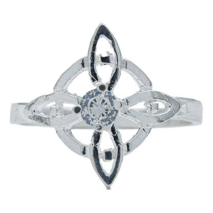 Anillo Nudo De Bruja Artesanal Zirconia Central Plata 925