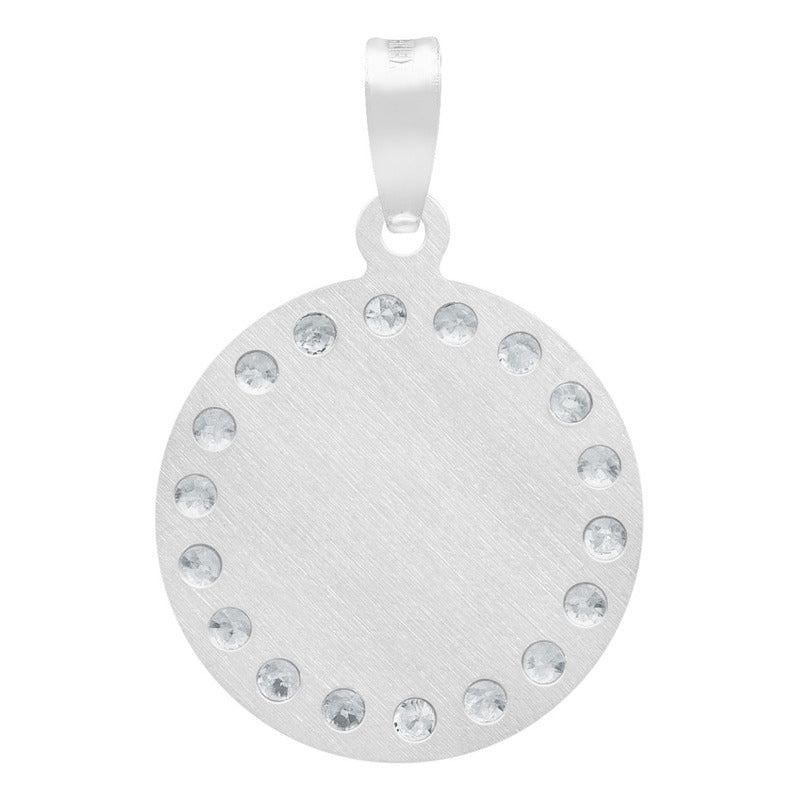 Dije Medalla Virgencita Guadalupe Zirconias Plata 925 1.6 Cm Blanco