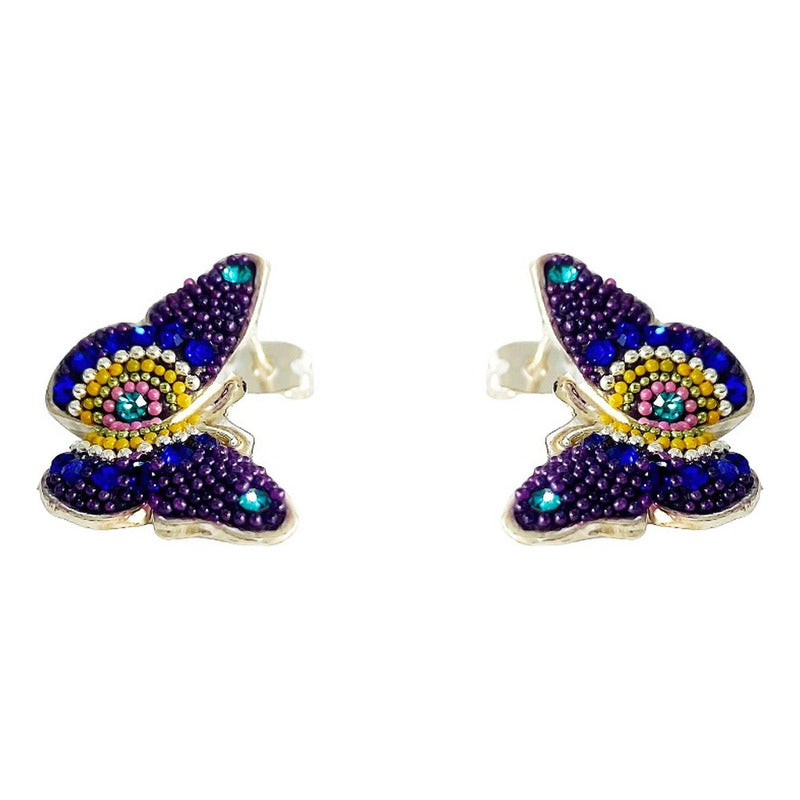 Juego Gigante Completo Artesanal Mariposa Piedras Plata 925