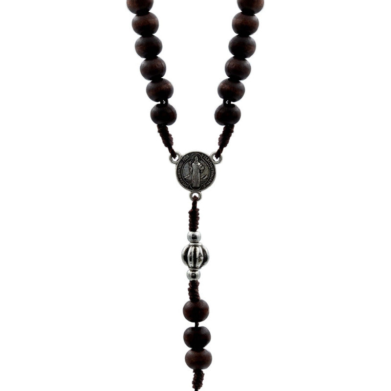 Rosario Católico Madera Con Metal San Benito Cristo Virgen