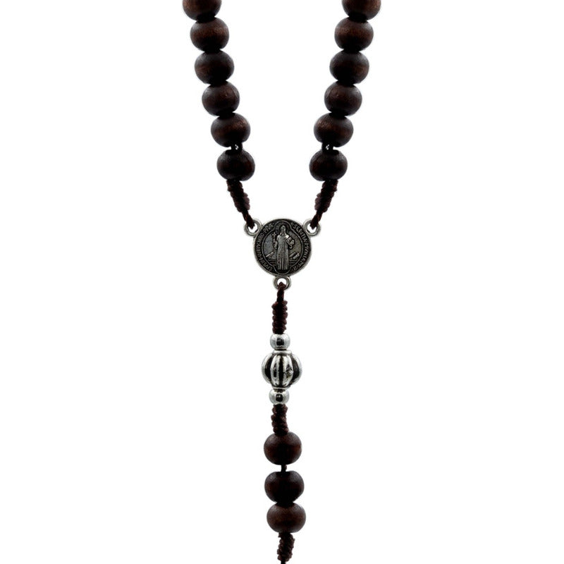 Rosario Católico Madera Con Metal San Benito Cristo Virgen