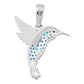 Dije Colibrí Plata 925 Zirconias Joyería Fina Regalo Mujer - Azul Celeste