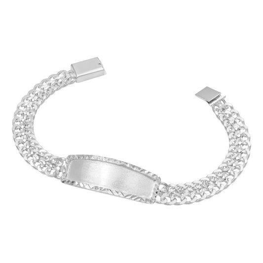 Joyaris Esclava Petatillo Placa Diamantada Plata 925 Hombre Plateado 21 Cm