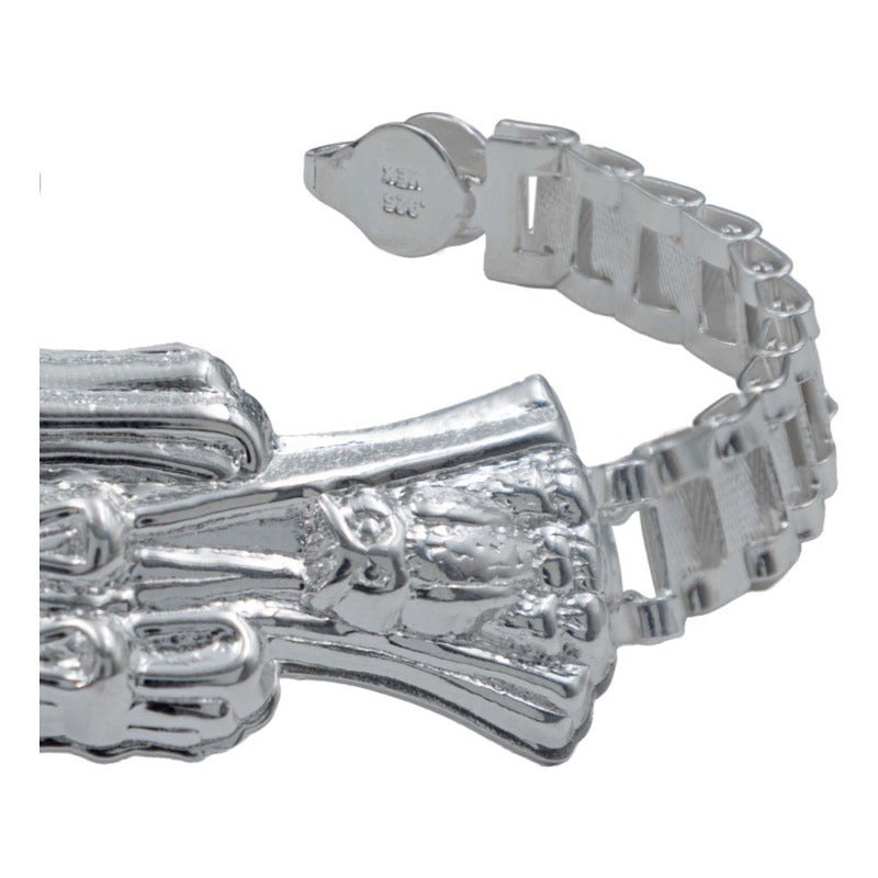 Pulsera Rolo Gruesa Santa Muerte Grande Troquelada Plata 925