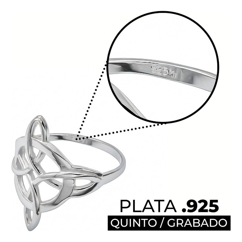Anillo Nudo De Bruja Celta Liso De Plata Ley .925 Amuleto 7.5 Plateado