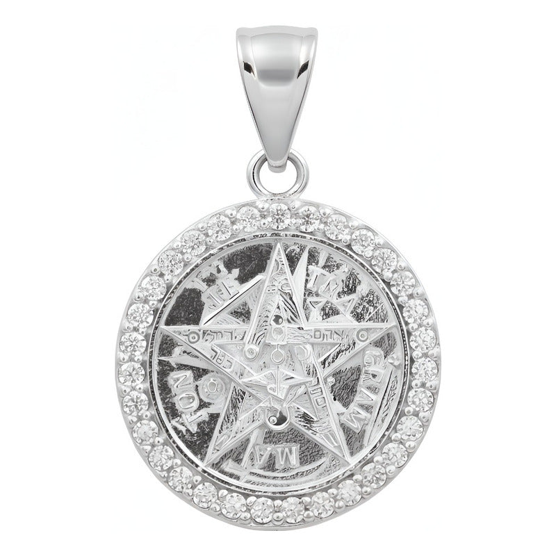 Dije Tetragrammatón Plata 925 Zirconias 3 Cm Amuleto Unisex Blanco