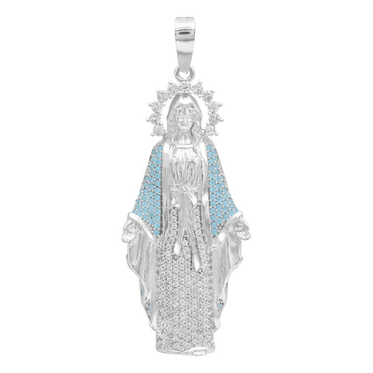 Dije Virgencita Milagrosa Zirconias Fátima Plata 925 5.8 Cm Celeste