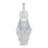 Dije Virgencita Milagrosa Zirconias Fátima Plata 925 5.8 Cm Celeste