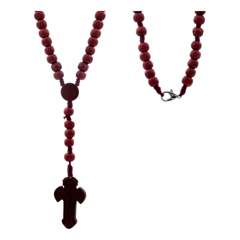 Rosario Católico Madera San Benito Cristo Virgen Grabados