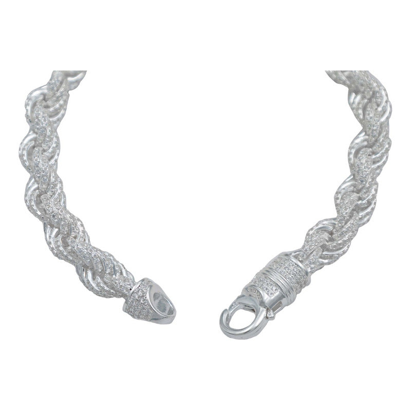 Pulsera Torzal Zirconias Hiphop Hombre Plata 925 1.2 Cm