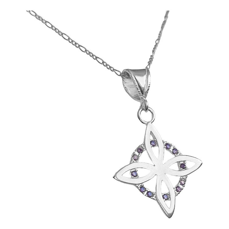 Collar Dije Nudo Bruja Plano Zirconia Flor Estrella Plata925