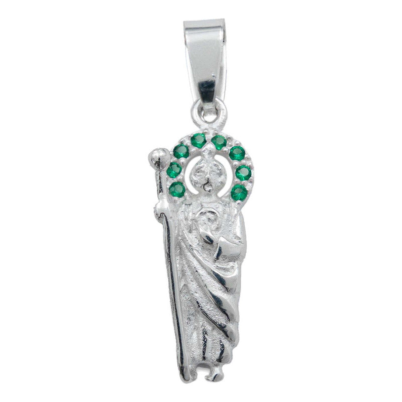 Dije Mini San Judas Tadeo Zirconias Con Cadena Plata 925