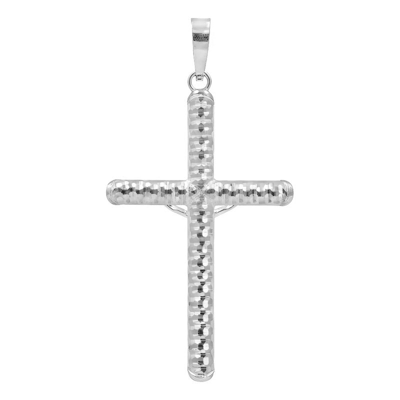 Dije Cruz Tubular Cristo Diamantado Arenado Plata 925 5 Cm Plateado