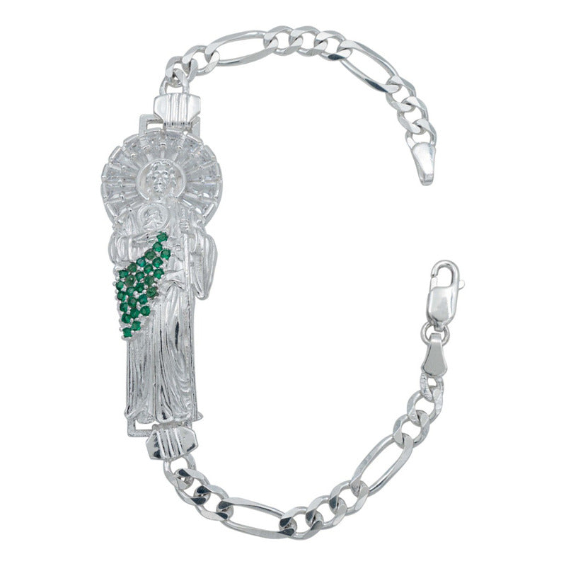 Pulsera San Judas Corona Grande Zirconias Hombre Plata 925