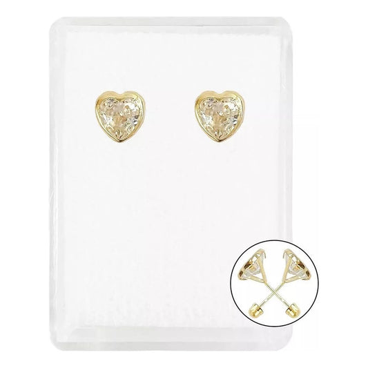 Arete Broquel Corazón Bola Liso Zirconia Amor Mujer Oro10k