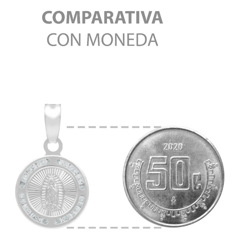 Dije Mini Medalla Bautizo Virgen Guadalupe Plata 925 1.2 Cm Blanco
