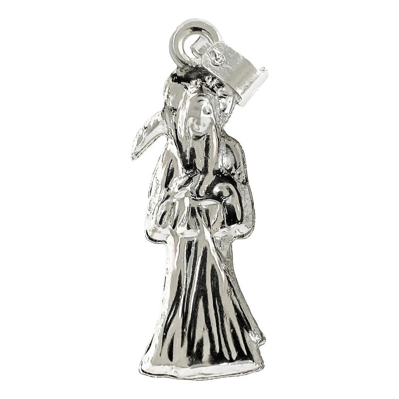 Collar Medalla Mediano Santa Muerte Hueco Plano Plata S925