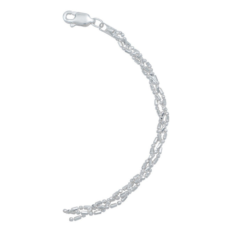 Pulsera Trenzada Canutillo Bolita Cilindro Plata Italy 925