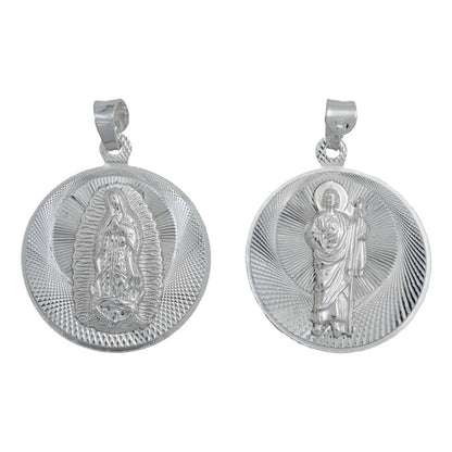 Dije Med Doble San Judas Virgen Guadalupe Plata 925 3.5 Cm