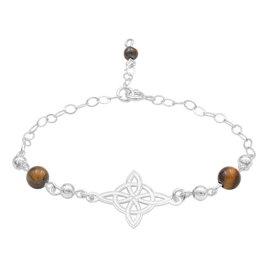 Pulsera Ajustable Mujer Nudo De Bruja Laser Bolas Plata 925 Café 6 Cm 20 Cm
