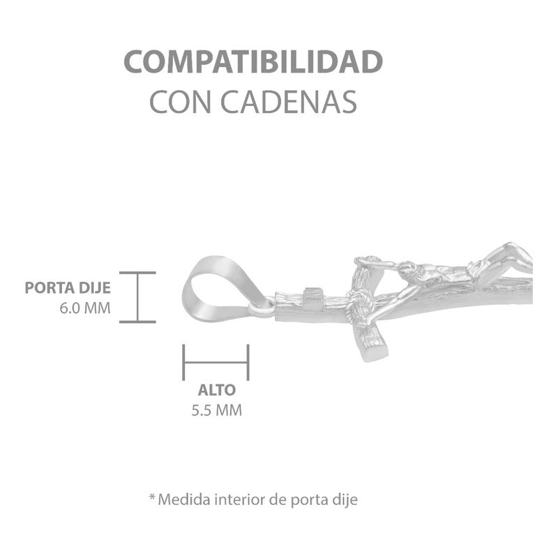 Dije Mediano Cruz Cristo Crucificado Ramas Madera Plata S925 Plateado