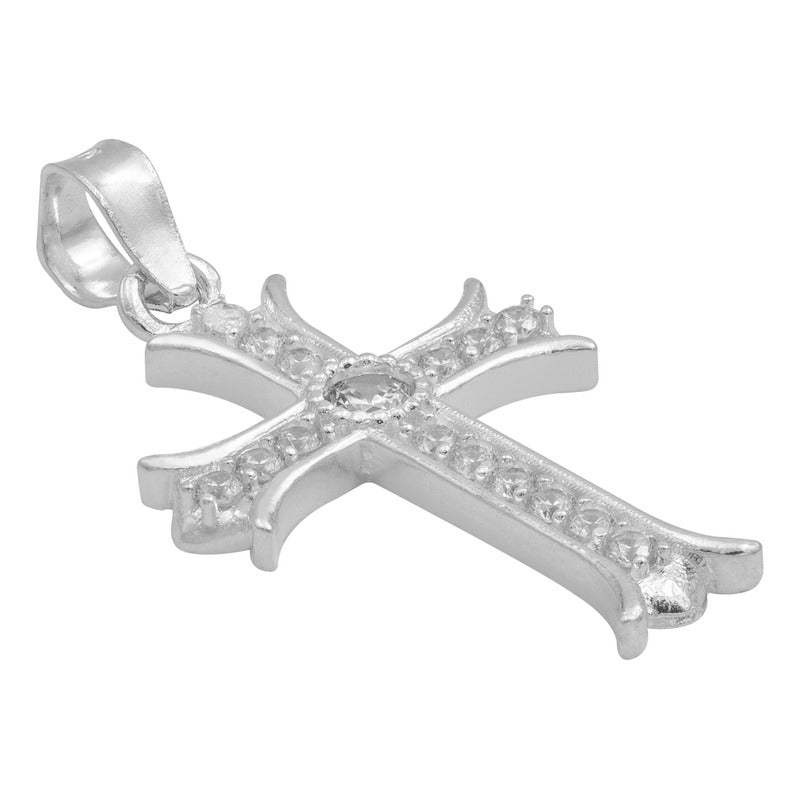 Dije Cruz Chica Zirconia Central Redonda Mujer Plata 925