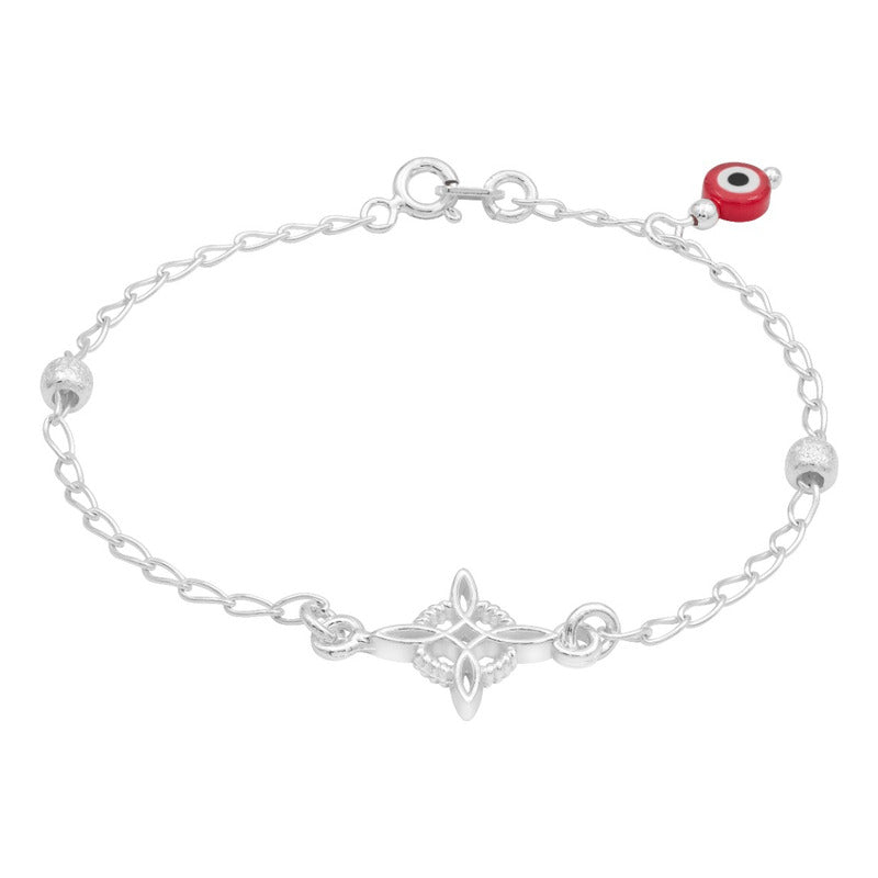 Pulsera Nudo De Bruja Bola Azucarada Ojo Turco Plata 925 Rojo 18 Cm
