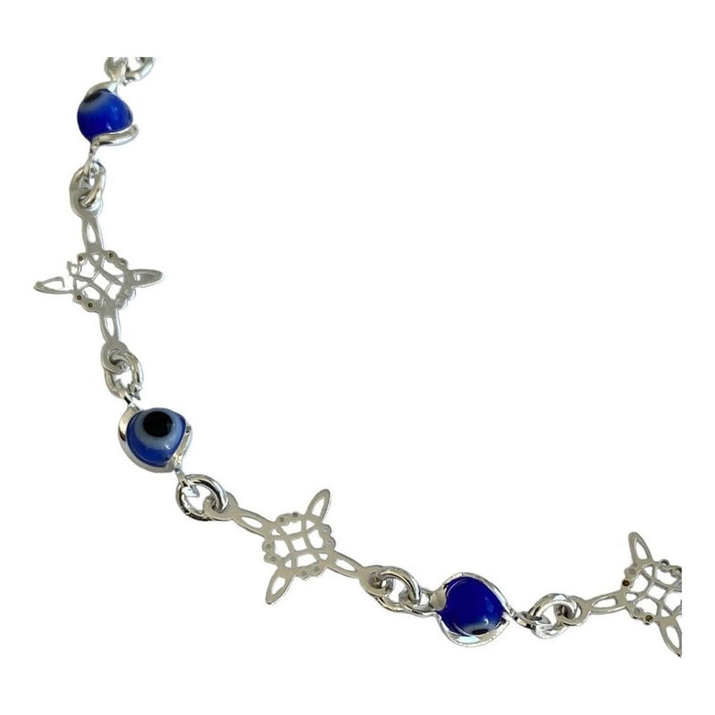 Pulsera Ajustable Nudo De Bruja Triqueta Ojo Turco Plata 925