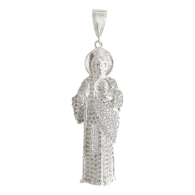 Enorme Dije De San Judas 9.5cm Con Zirconia De Plata Ley 925