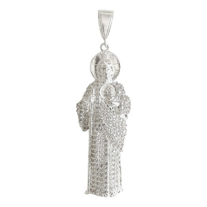 Enorme Dije De San Judas 9.5cm Con Zirconia De Plata Ley 925
