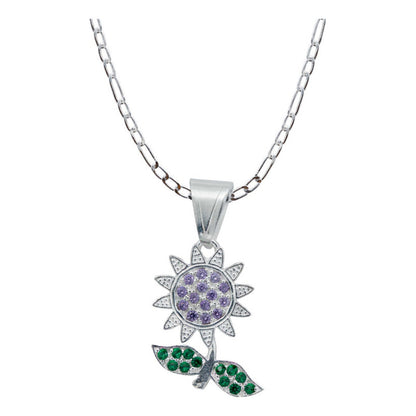 Dije Flor Primavera Zirconia Mujer Con Cadena Plata 925