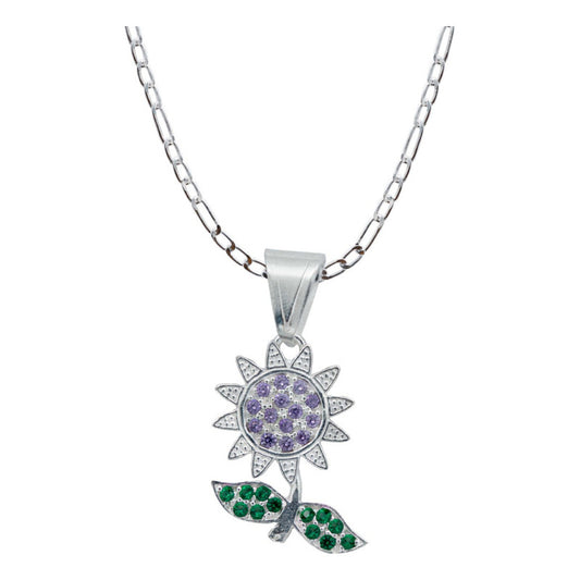 Dije Flor Primavera Zirconia Mujer Con Cadena Plata 925