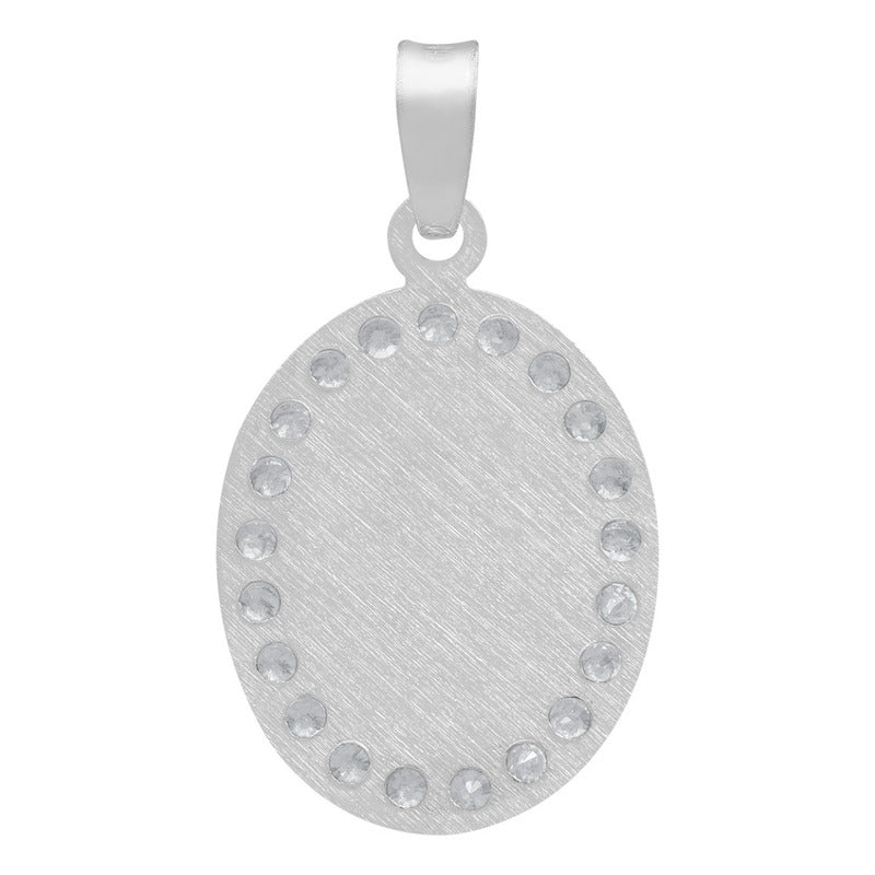 Dije Medalla Oval Espiritu Santo Zirconias Plata 925 1.4 Cm Blanco